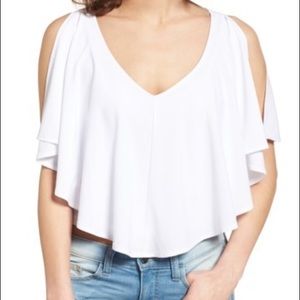 Leith Ruffle Flutter sleeve top v -neck cr…